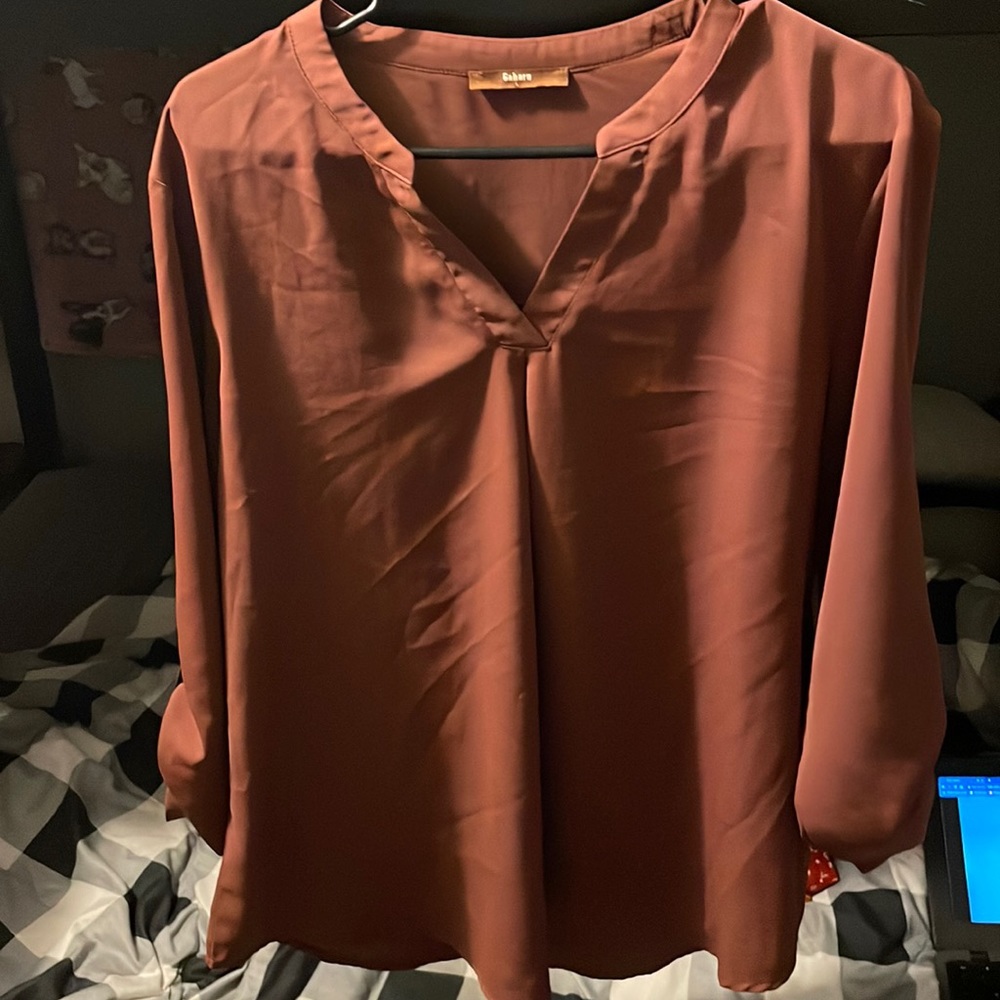 Long Sleeve Maroon Flowy Blouse